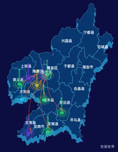 echarts赣州市地图渲染效果实例-飞线图
